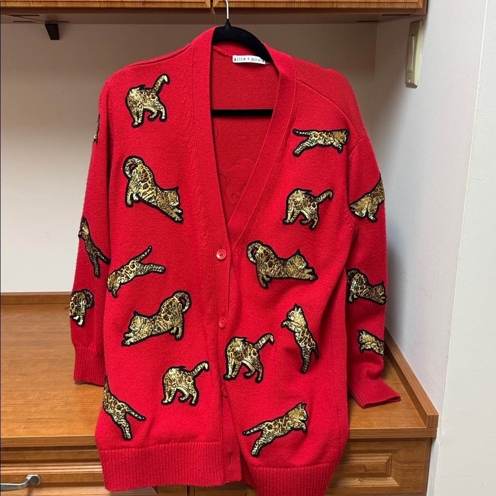 Alice + Olivia | Bradford embroidered cardigan bengal cats